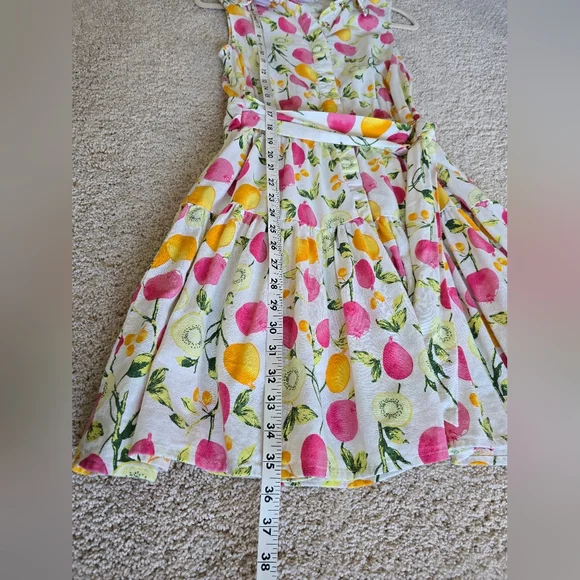 Cynthia Rowley Linen Blend Dress 8 Sleeveless Button Front Fruit Print Belted - Picture 7 of 11